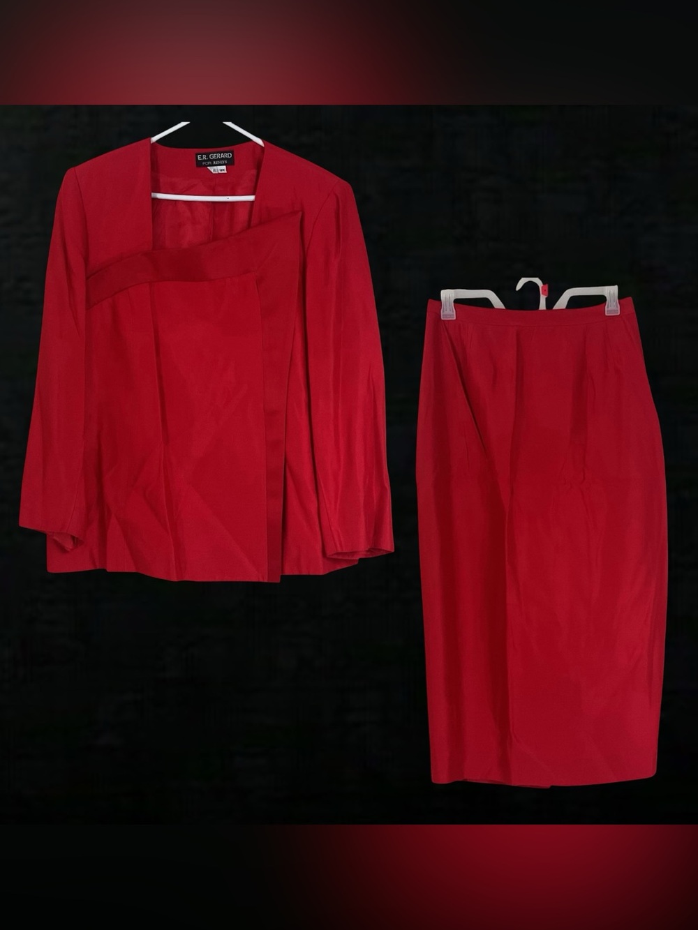 E.R. Gerard for Renlyn Women’s 18W Red 2 Piece Jacket Skirt Suit Made in USA